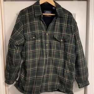Vtg 90s Y2K Outdoors Mens Large Plaid Flannel Quilt Lined Shirt Jacket Shajacket